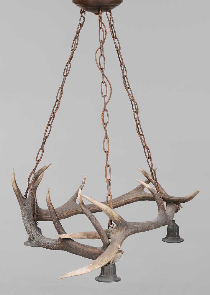 Appraisal: Rustic Antler Three-Light Ceiling Fixture Continental late th early th