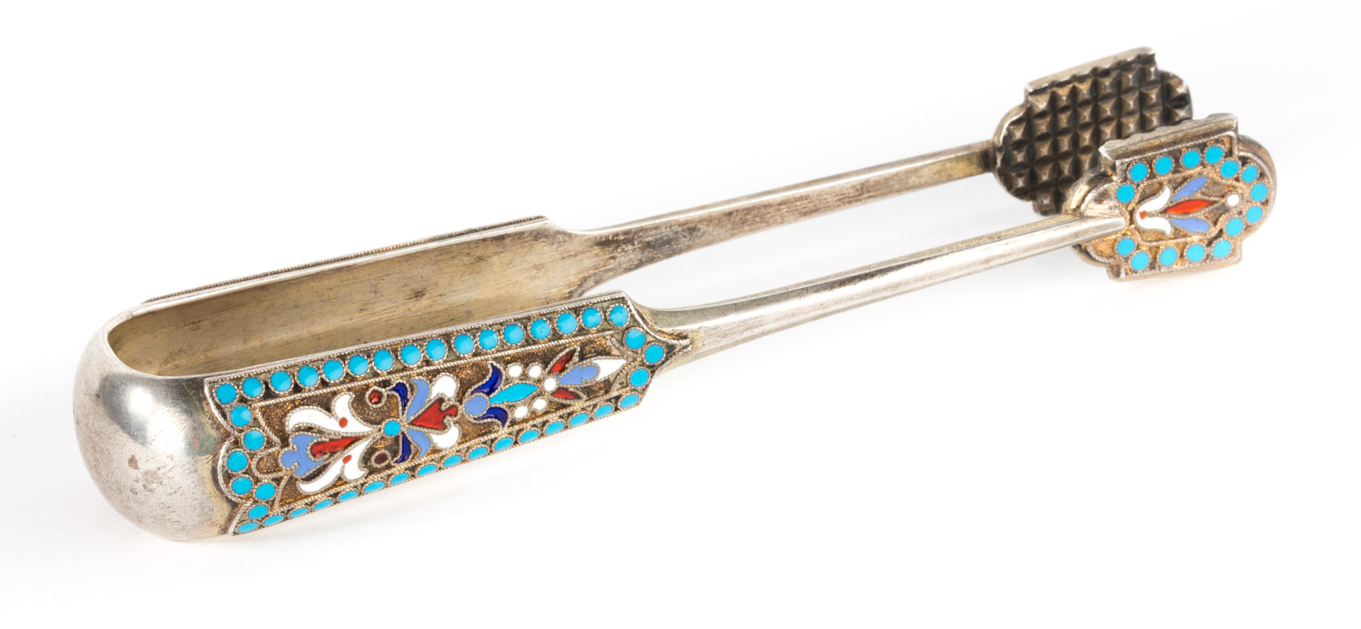 Appraisal: Russian cloisonne enamel sugar tongs possibly Nikolai Aleksejev Moscow -