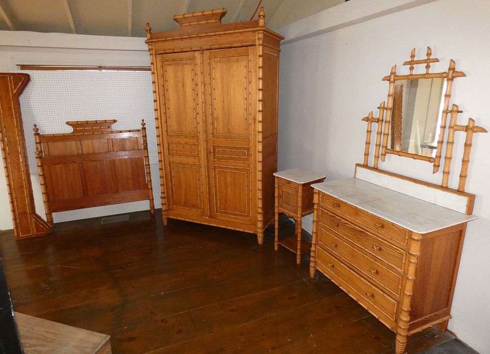 Appraisal: FRENCH FAUX BAMBOO BEDROOM SET th century French pine and