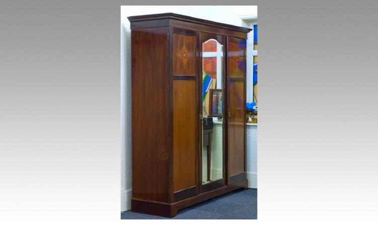 Appraisal: Victorian Mahogany Wardrobe with inlaid and string banded panels large