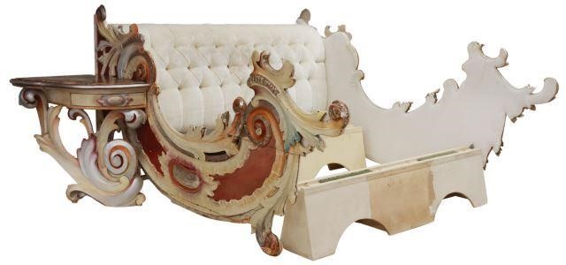 Appraisal: French custom-made bed accommodates a king-size mattress button-tufted upholstered headboard