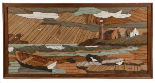 Appraisal: American School th century to contemporary An upcycled marquetry relief