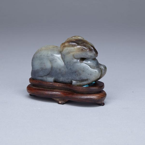 Appraisal: Greyish Jade Carving of a Recumbent Goat th th Century