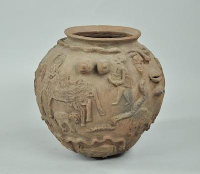 Appraisal: A Large Relief Earthenware Pot A very unusual rustic pottery