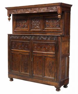 Appraisal: ENGLISH OAK PERIOD CARVED COURT CUPBOARD TH C English oak