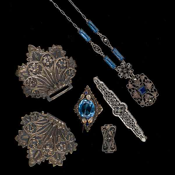 Appraisal: J S Co and Unsigned Sterling Silver Necklace Brooches and