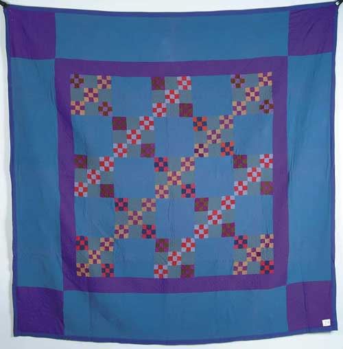 Appraisal: PIECED AMISH QUILT Double nine patch with corner blacks In