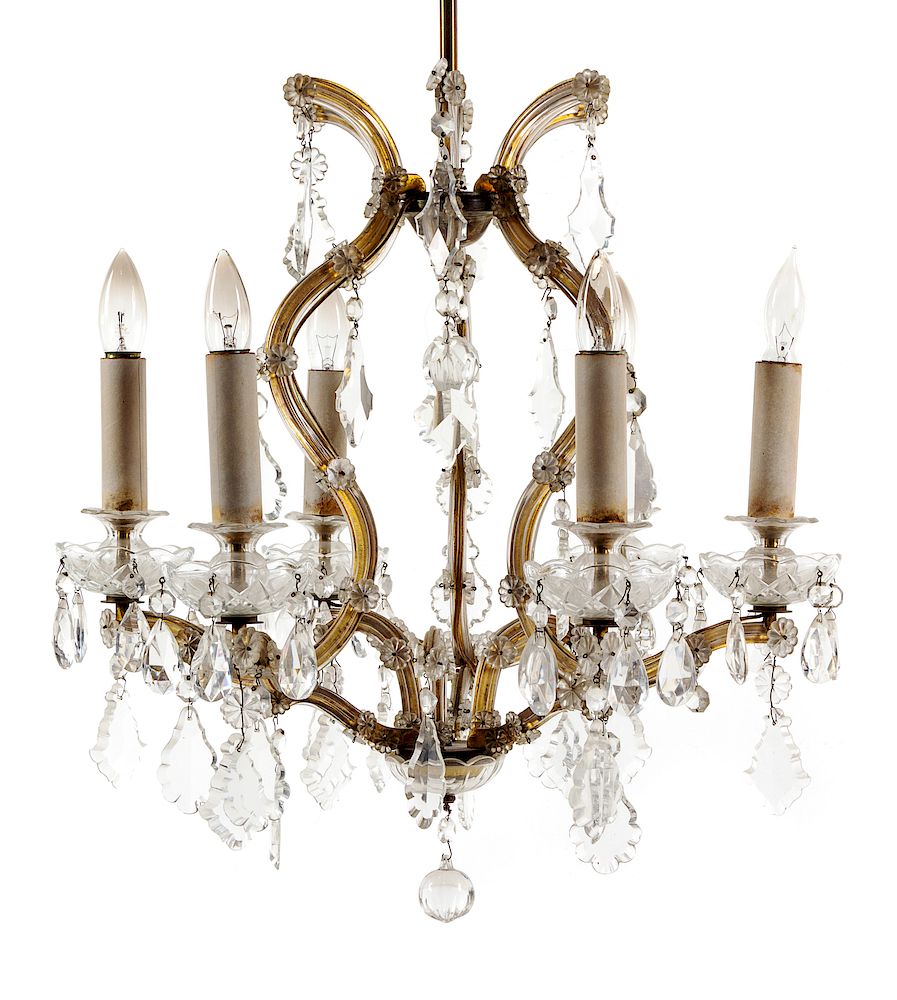 Appraisal: A Gilt Metal and Cut Glass Chandelier A Gilt Metal