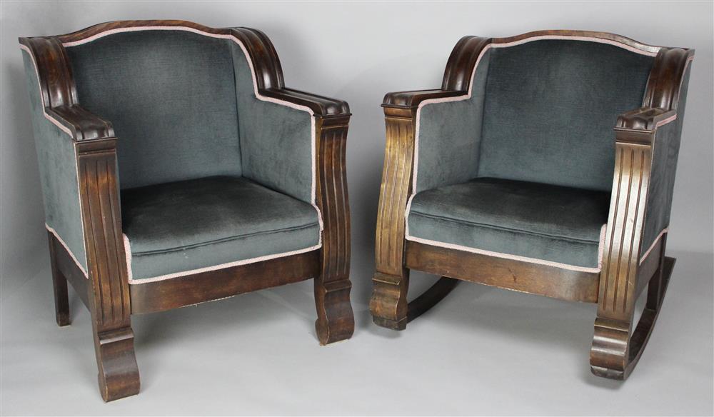 Appraisal: CLASSICAL STYLE ARM CHAIR AND MATCHING ROCKING CHAIR EN SUITE