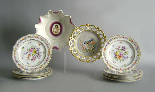 Appraisal: Nine Dresden plates dia together with painted porcelain bowls and