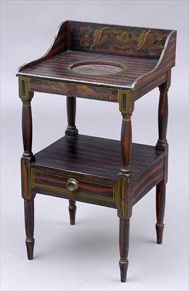 Appraisal: FEDERAL GRAINED WOOD AND STENCILED WASHSTAND The -galleried top with