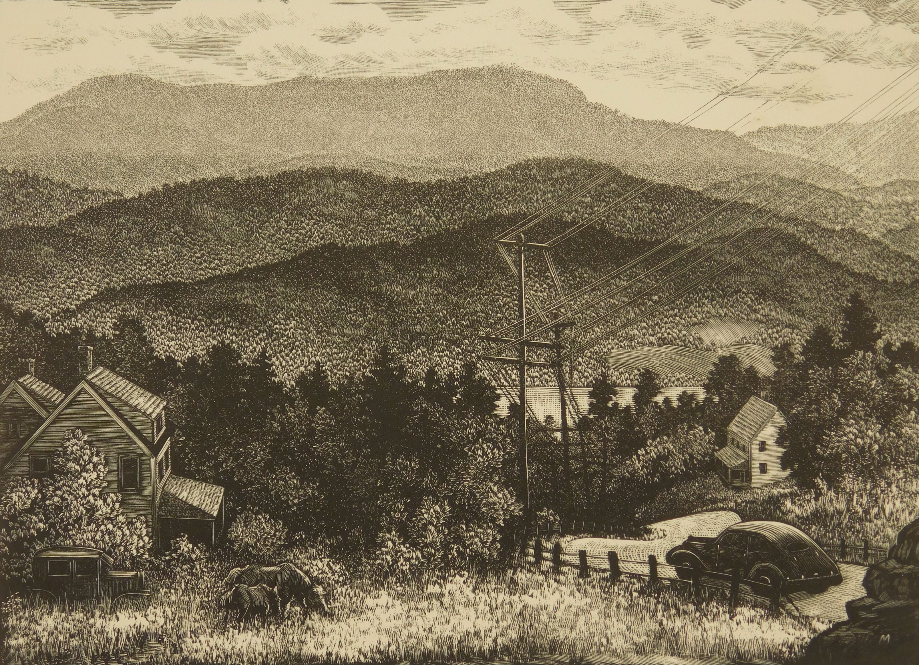 Appraisal: Leo Meissner - Blue Ridge Adirondacks''- wood engraving signed titled