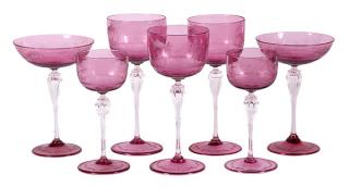 Appraisal: Lot of Venetian blown and etched glass stemware group Lot