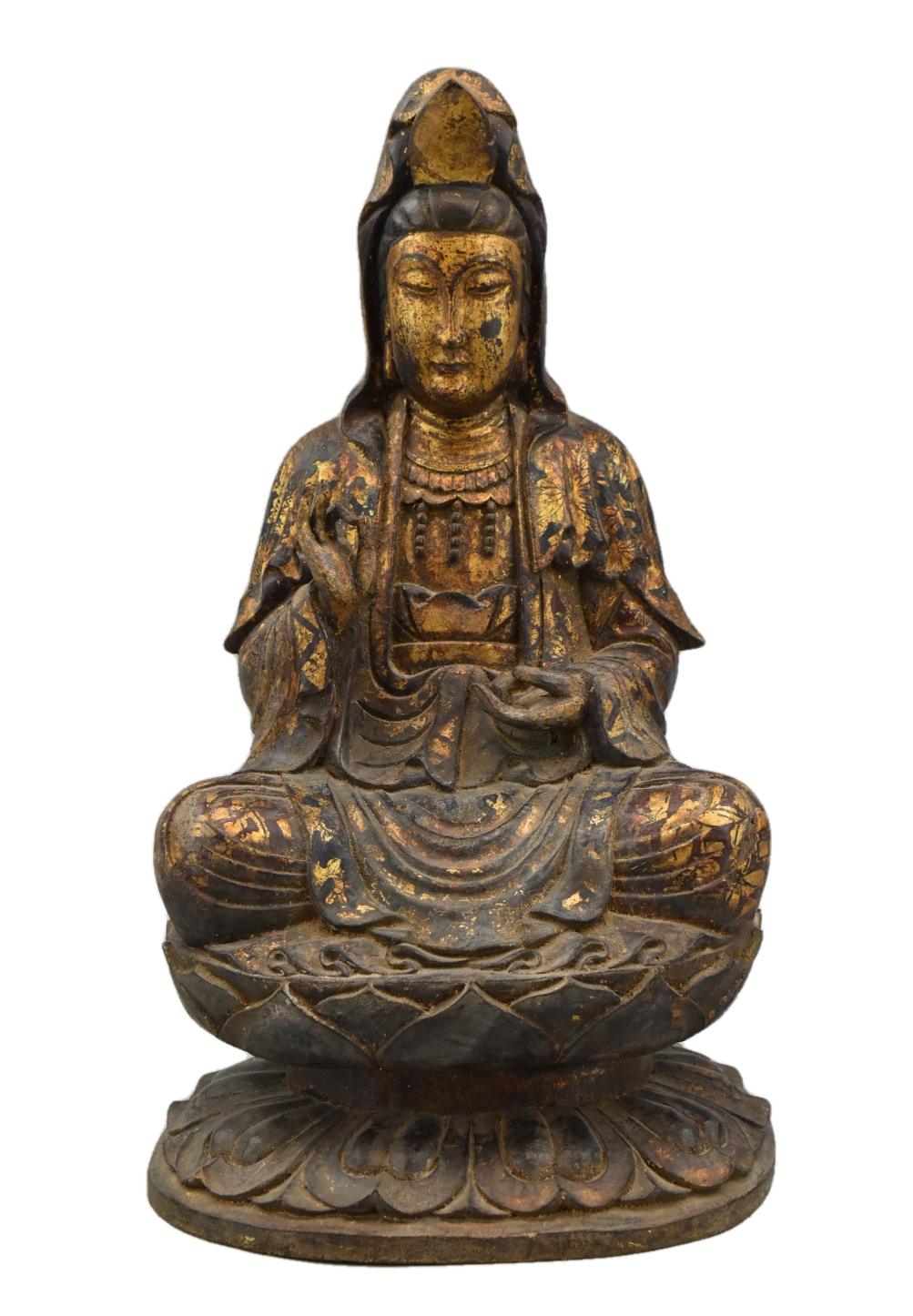 Appraisal: A Chinese carved wood gilt lacquered Guanyin figure dating from