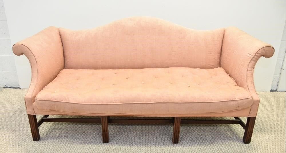 Appraisal: Chippendale style mahogany camelback sofa probably by Kittinger with salmon