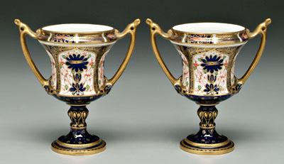 Appraisal: Pair Royal Crown Derby urns cobalt and gilt decoration red