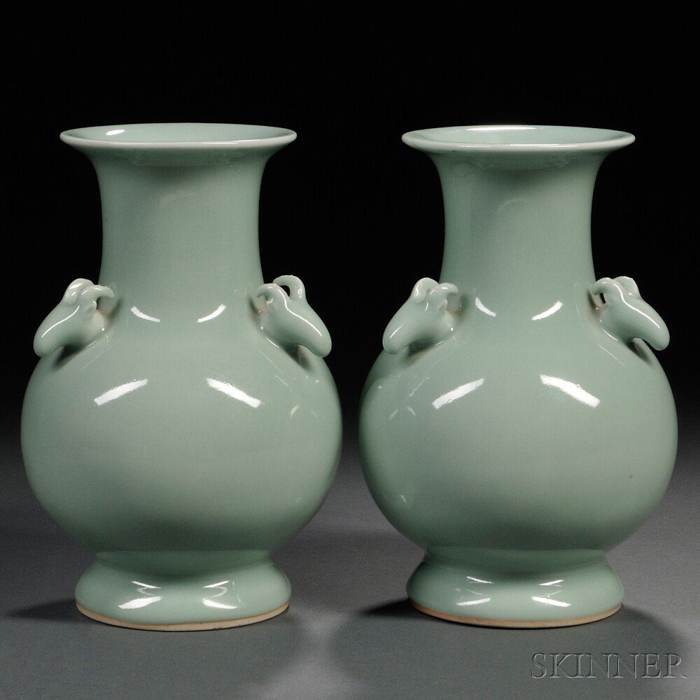 Appraisal: Pair of Celadon Vases China th th century each of