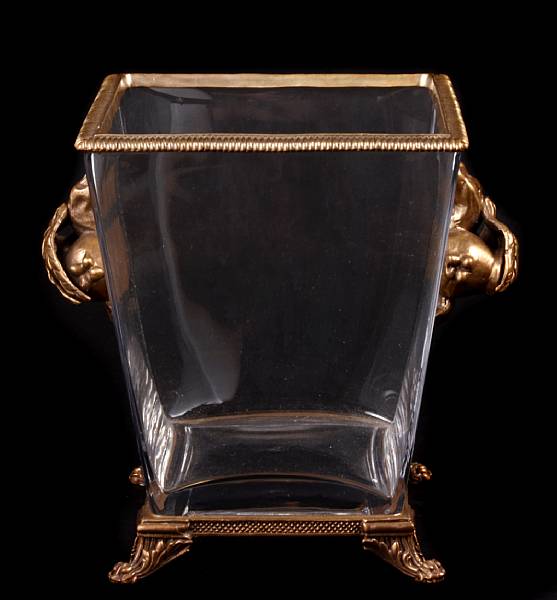 Appraisal: A pair of glass and bronze vases of square tapered