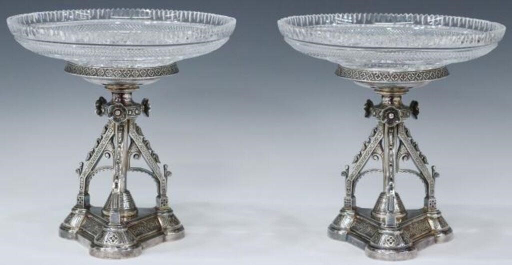 Appraisal: pair Victorian cut crystal and silverplate compotes Horace Woodward Company