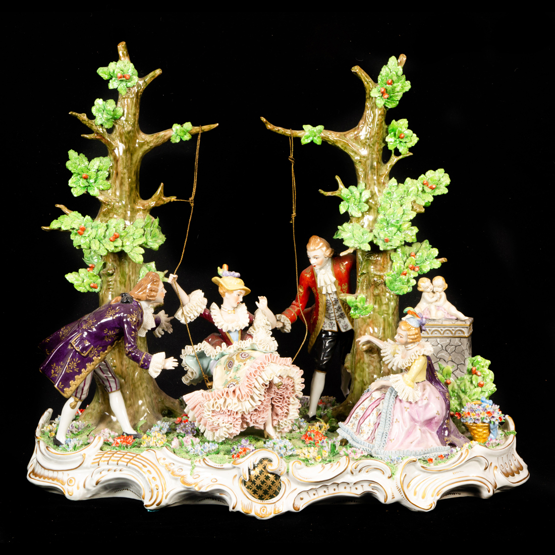 Appraisal: A DRESDEN SITZENDORF PORCELAIN CRINOLINE GROUP AFTER THE SWING A