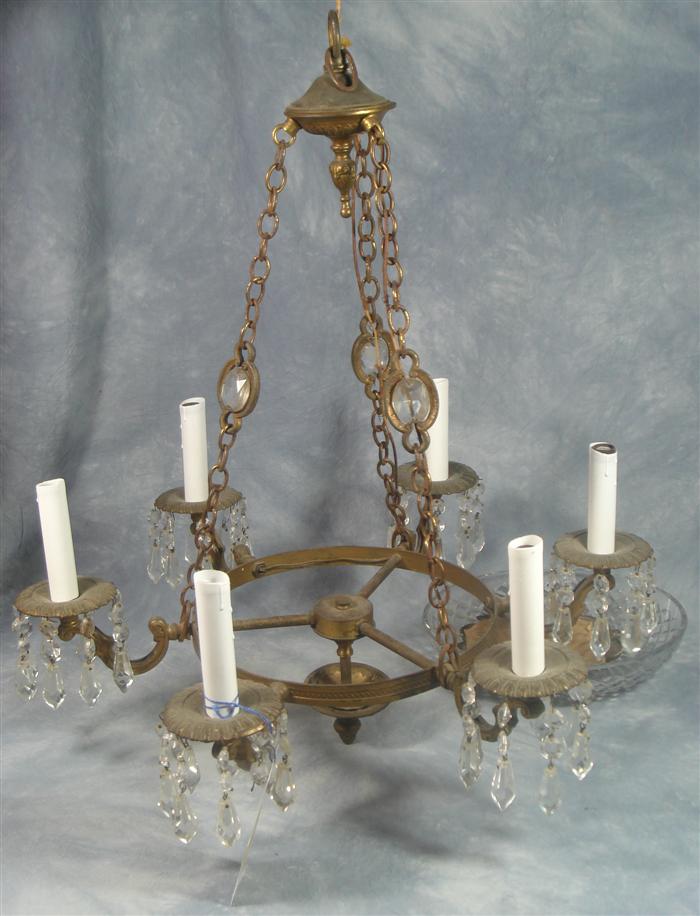 Appraisal: Brass crystal chandelier arms d h Estimate -