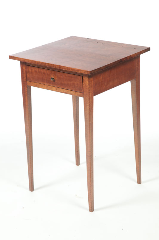 Appraisal: HEPPLEWHITE-STYLE ONE-DRAWER STAND Twentieth century curly maple and poplar Square