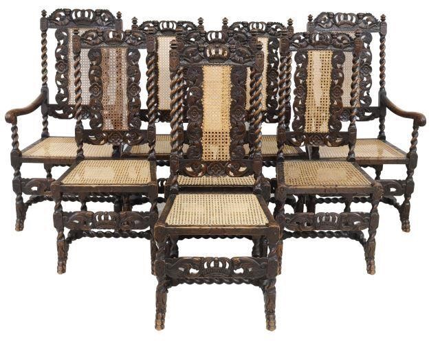 Appraisal: lot of English Carolean style oak dining chairs late th