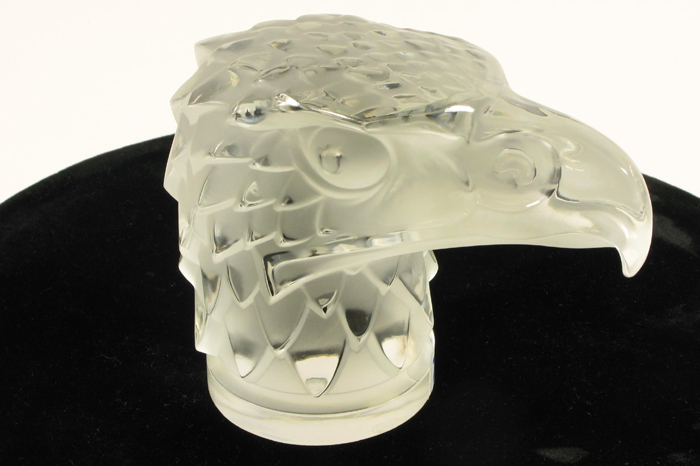 Appraisal: LALIQUE FRANCE EAGLE'S HEAD HOOD ORNAMENT frosted and clear -