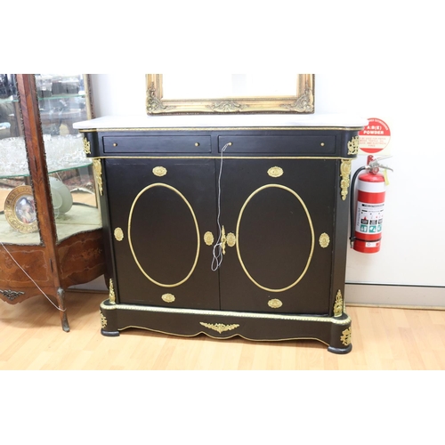 Appraisal: French style ebonized marble topped two door cabinet approx cm