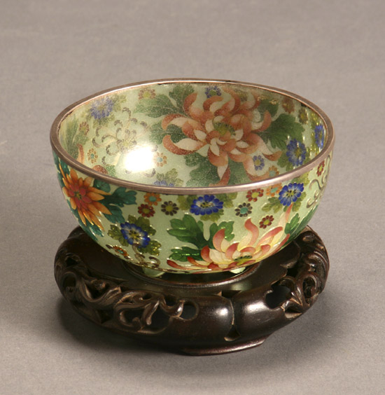 Appraisal: Chinese Plique-a-Jour Bowl th Century With silver mounted rim and