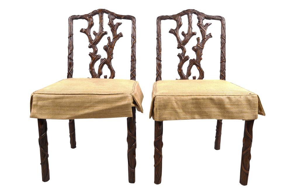 Appraisal: FOUR FAUX BOIS DINING CHAIRScarved wood with caned seats each