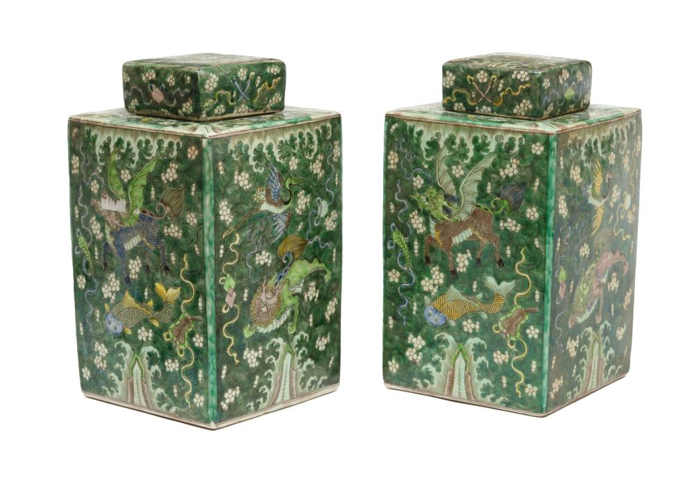 Appraisal: Decorative Pair of Chinese Export Famille Verte Porcelain Square Tea