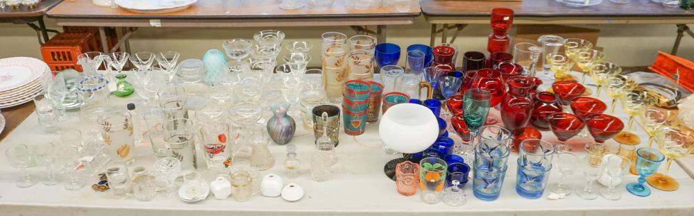 Appraisal: LARGE GROUP WITH COLORED AND CLEAR GLASSWARE BARWARE AND TABLE