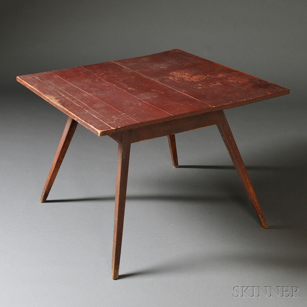 Appraisal: Red-painted Maple and Pine Splay-leg Tea Table New England early