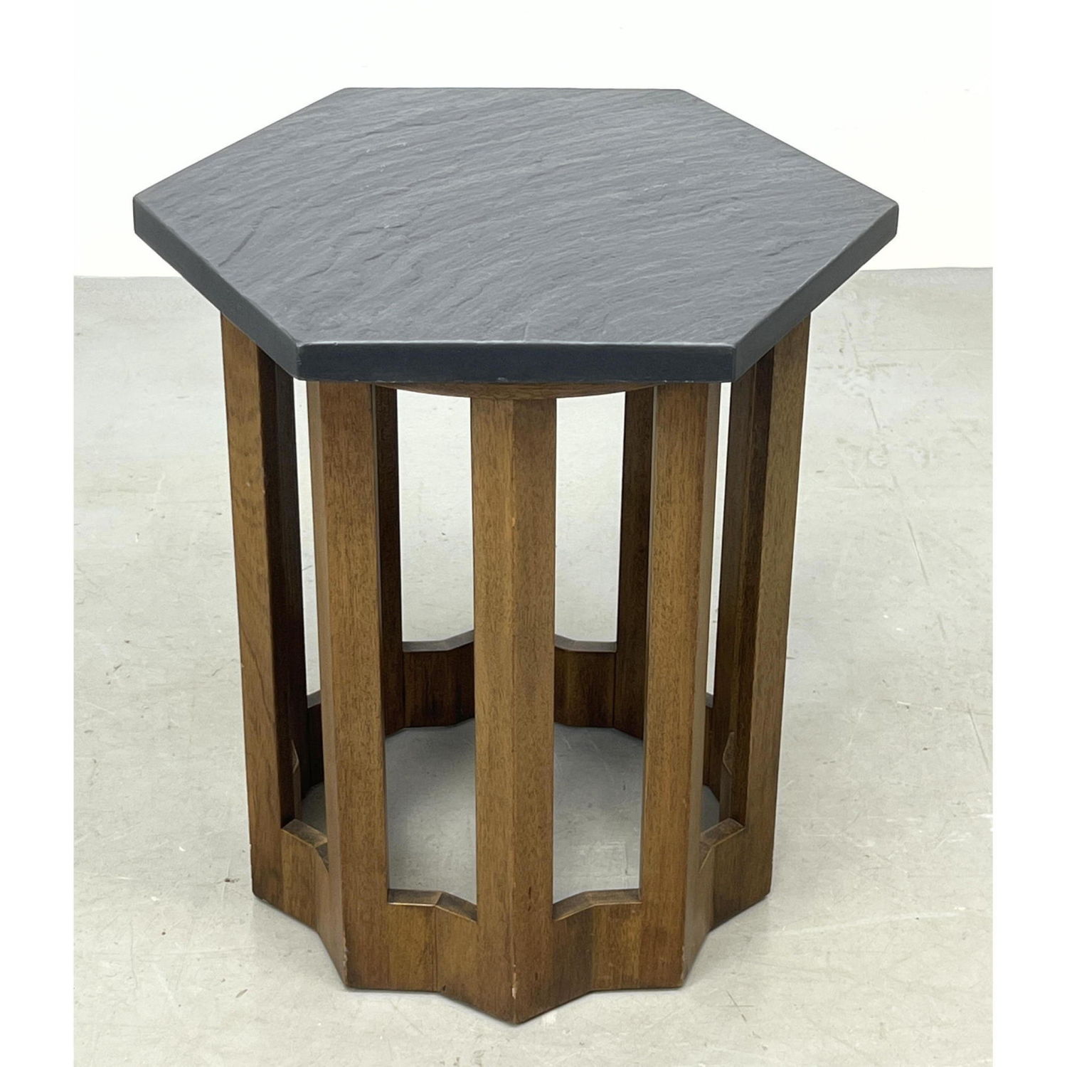 Appraisal: HARVEY PROBBER Style Hexagonal Slate Top Side Table Star Shaped