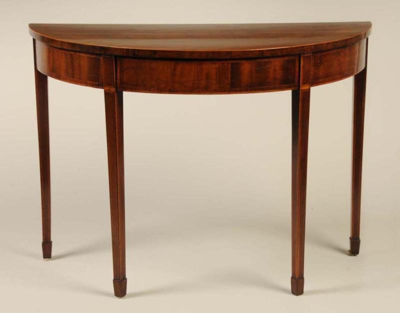 Appraisal: Virginia Hepplewhite Inlaid Demilune Table Description Circa to Mahogany and