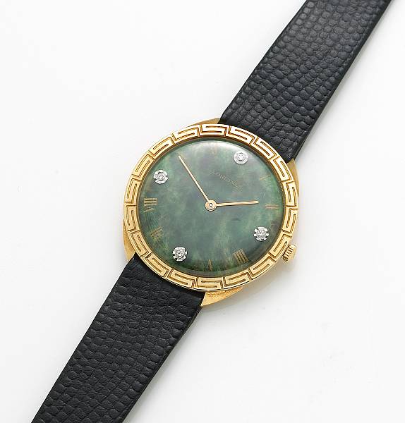 Appraisal: A nephrite and gold-filled wristwatch Longines with diamond-set chapters at