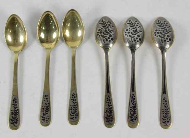 Appraisal: Six silver gilt niello decorated spoons