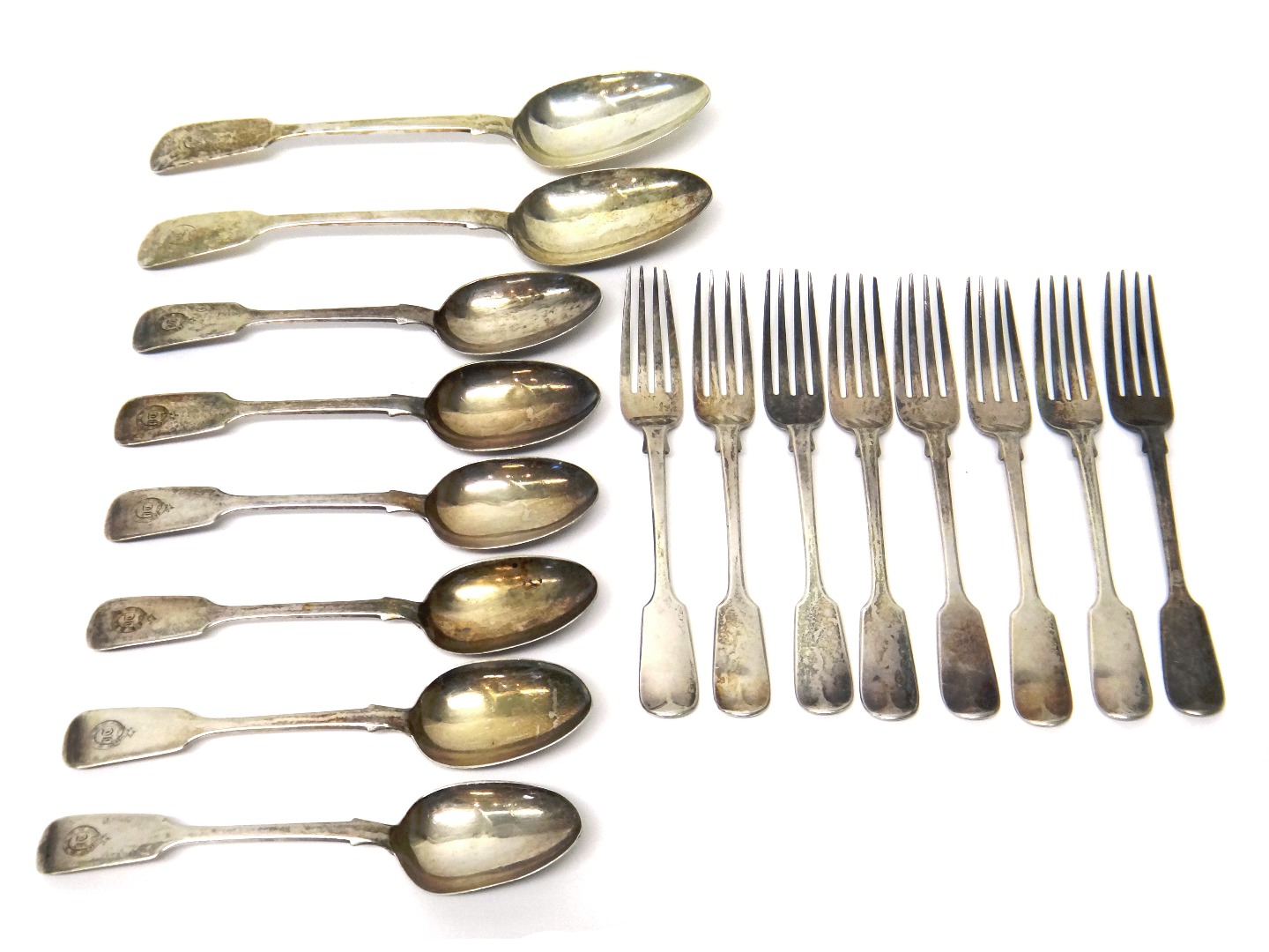 Appraisal: Victorian silver fiddle pattern table flatware comprising two tablespoons London