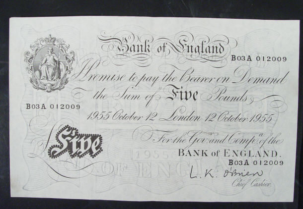 Appraisal: White Bank of England note O'Brien No B A