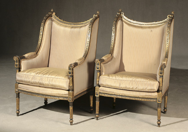 Appraisal: Pair of Louis XVI Style Parcel Gilt and Ebonized Berg