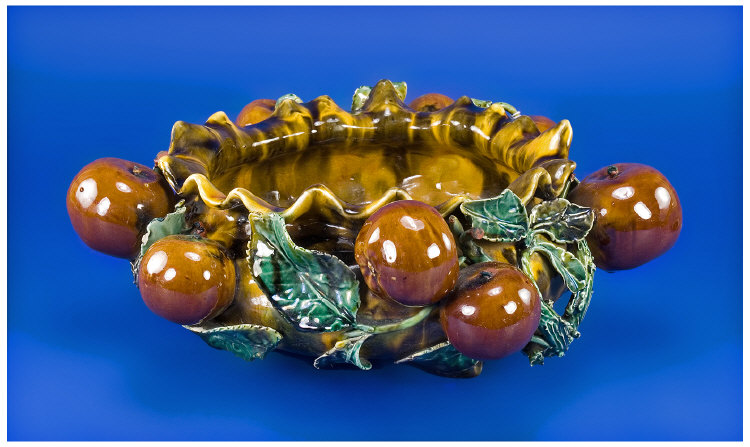 Appraisal: Salopian Art Pottery Majolica Bowl With Applied Fruit And Leaf