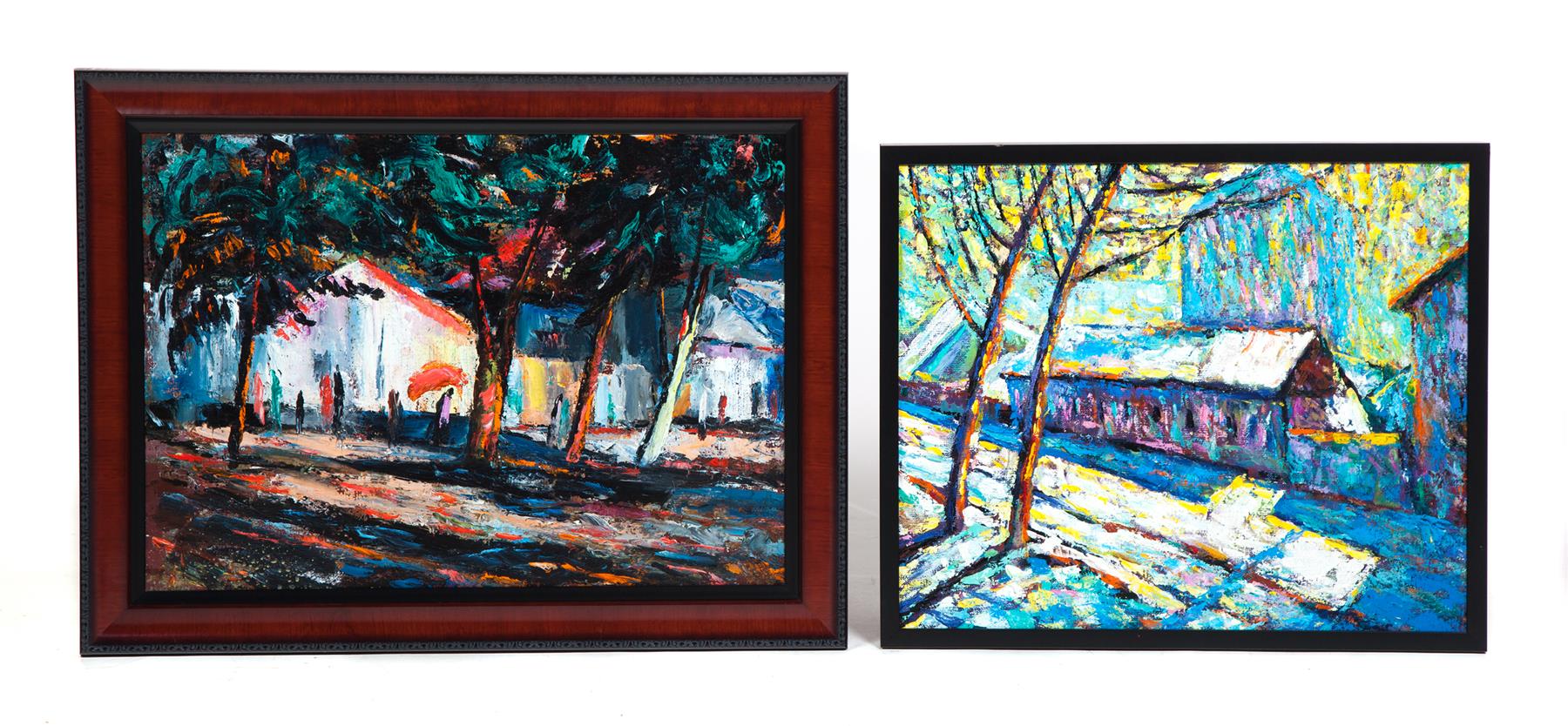 Appraisal: TWO LANDSCAPE PAINTINGS BY ION CHITOROAGA B Moldova Heavy oils