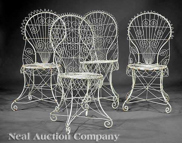 Appraisal: A Set of Four Late Victorian Wirework Chairs c arched