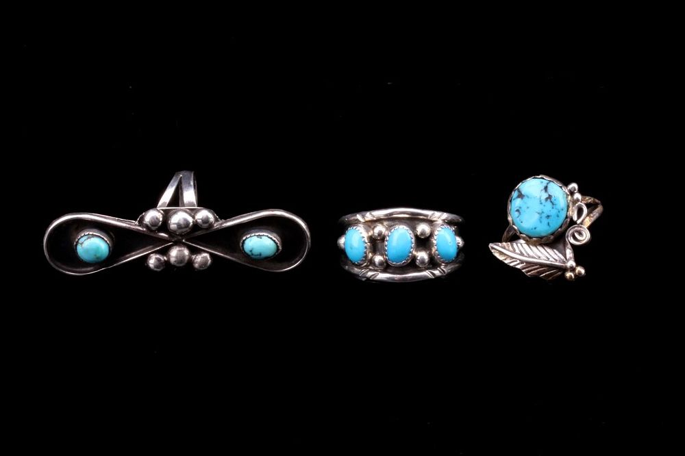 Appraisal: Navajo Sterling Silver Turquoise Ring Collection For your consideration is