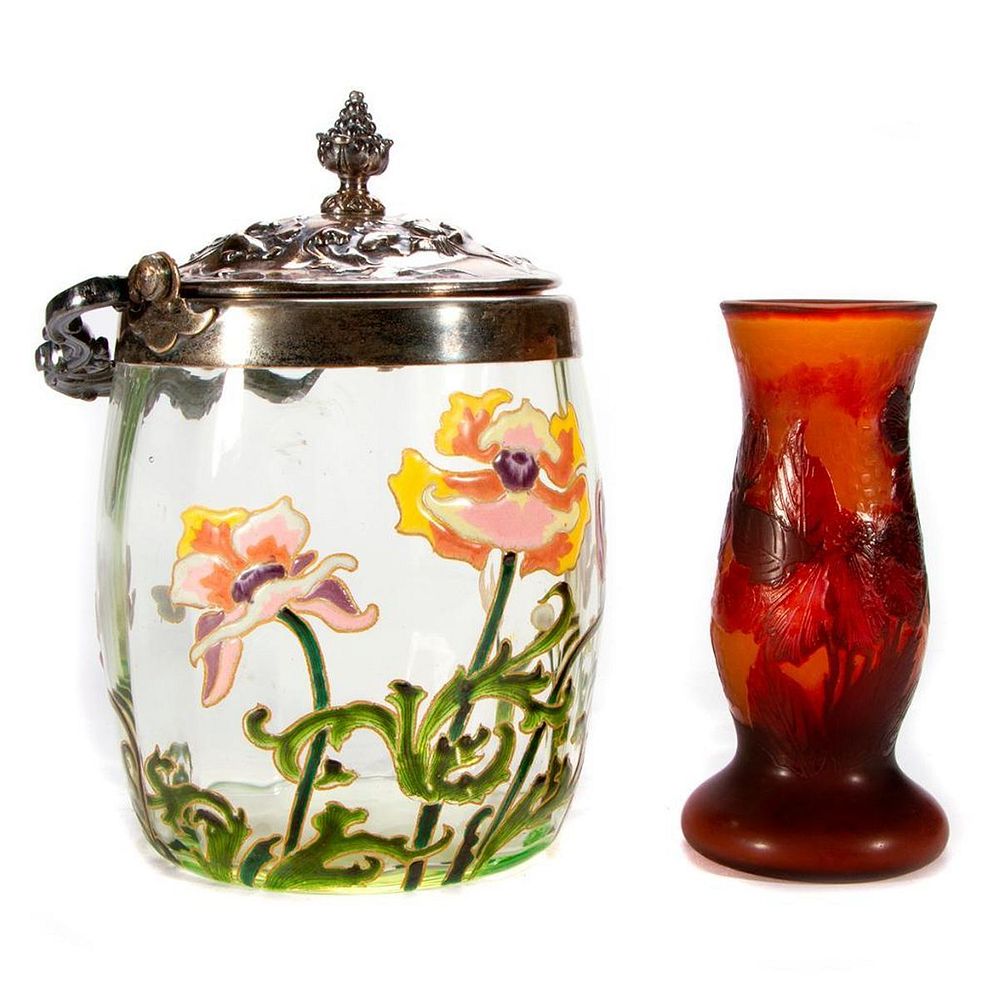 Appraisal: Two pieces of art glass A Galle art glass vase