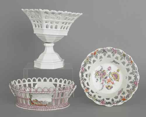 Appraisal: Three porcelain reticulated baskets tallest -