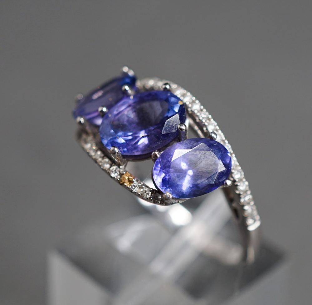 Appraisal: -Karat White-Gold Tanzanite and Diamond Ring Center tanzanite measuring approx