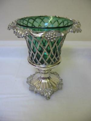 Appraisal: A TABLE URN with pierced trellis woven sides and vine