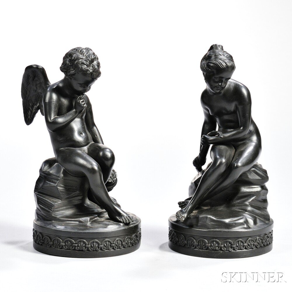 Appraisal: Pair of Wedgwood Black Basalt Cupid and Psyche Figures England